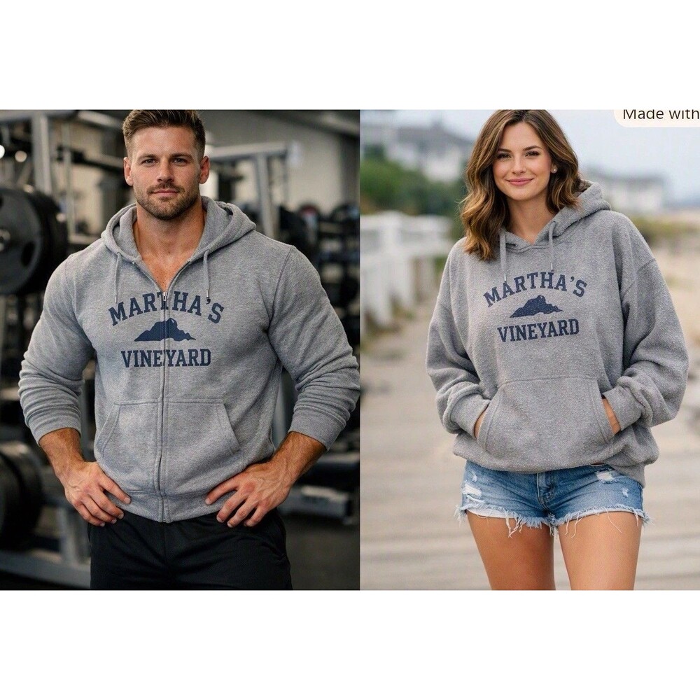 Hoodie Men’s XL Gray Martha’s Vineyard Zip Coastal Casual Sweatshirt